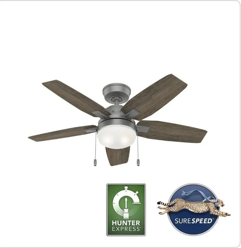 HUNTER EXPRESS ANTERO 44 in. INDOOR MATTE SILVER CEILING FAN WITH LED LIGHT KIT