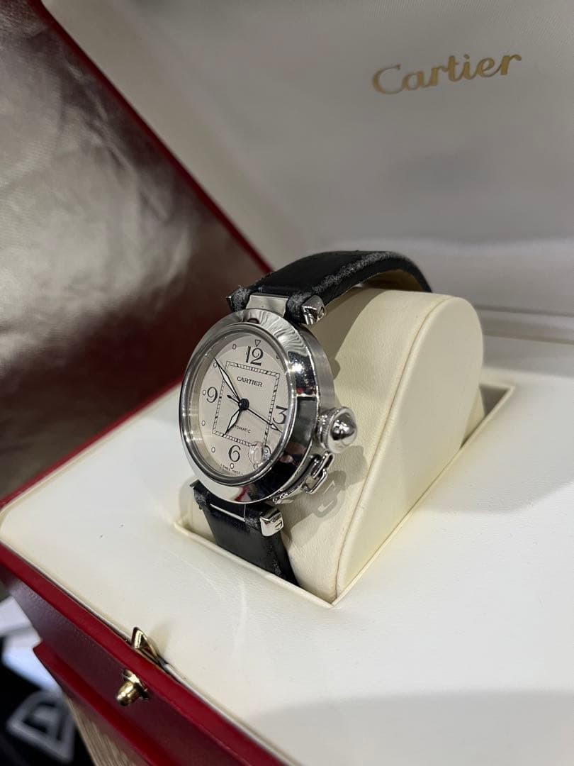 CARTIER Watch Pasha 2324 Leather Stainless Steel Case Diameter 36mm Automatic