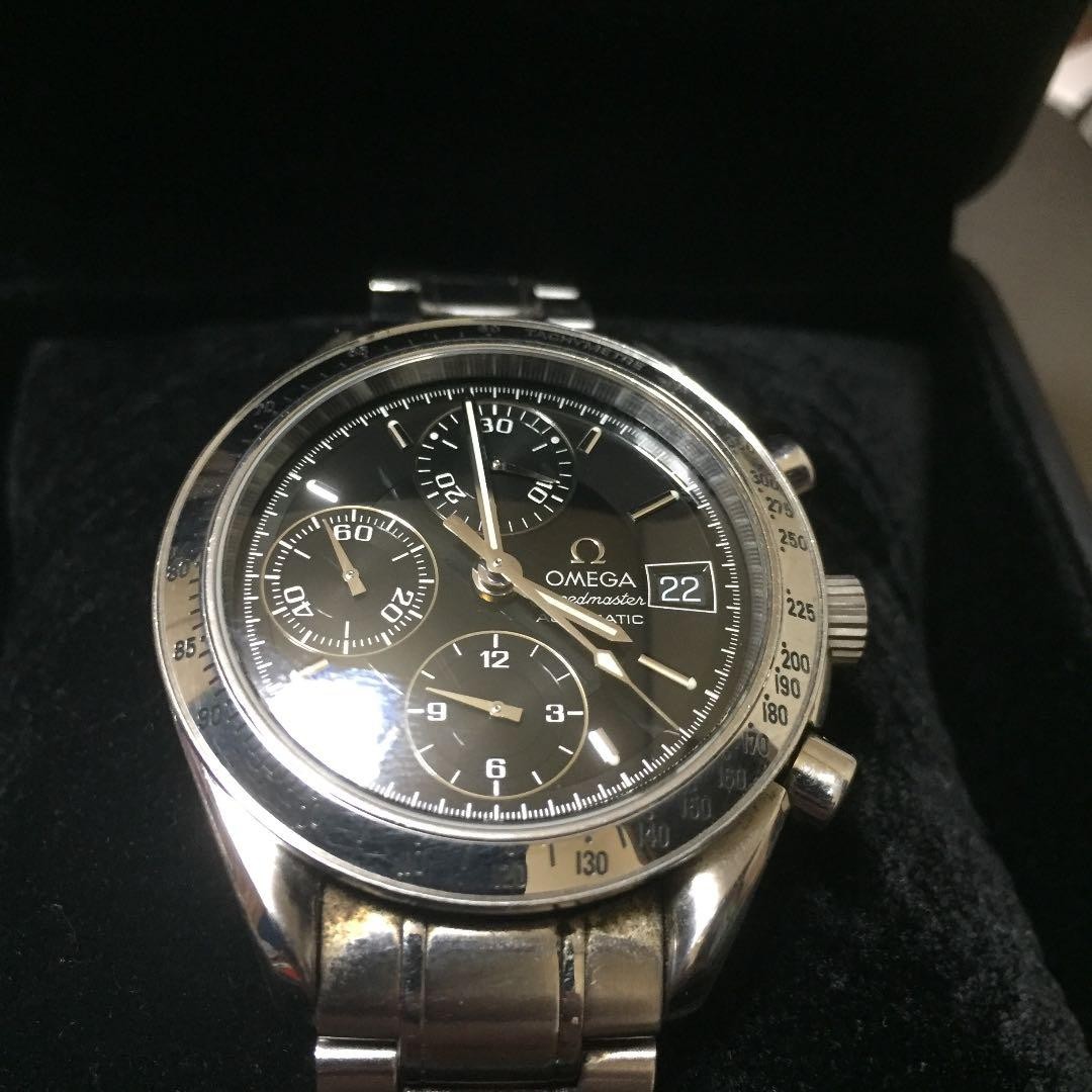 OMEGA Speedmaster Day-Date Chronograph Watch SS Automatic Black Dial Mens Auth