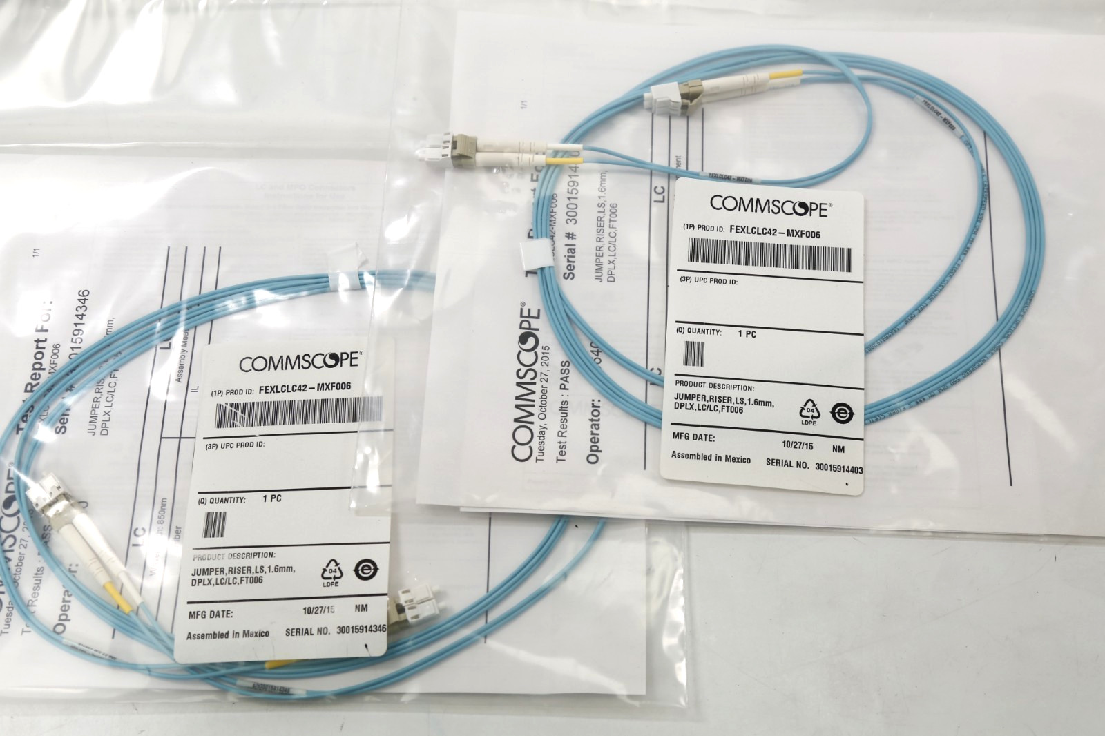 LOT of 2 CommScope FEXLCLC42-MXF006 Duplex LC/LC OM4 Fiber Jumper Cable FT006