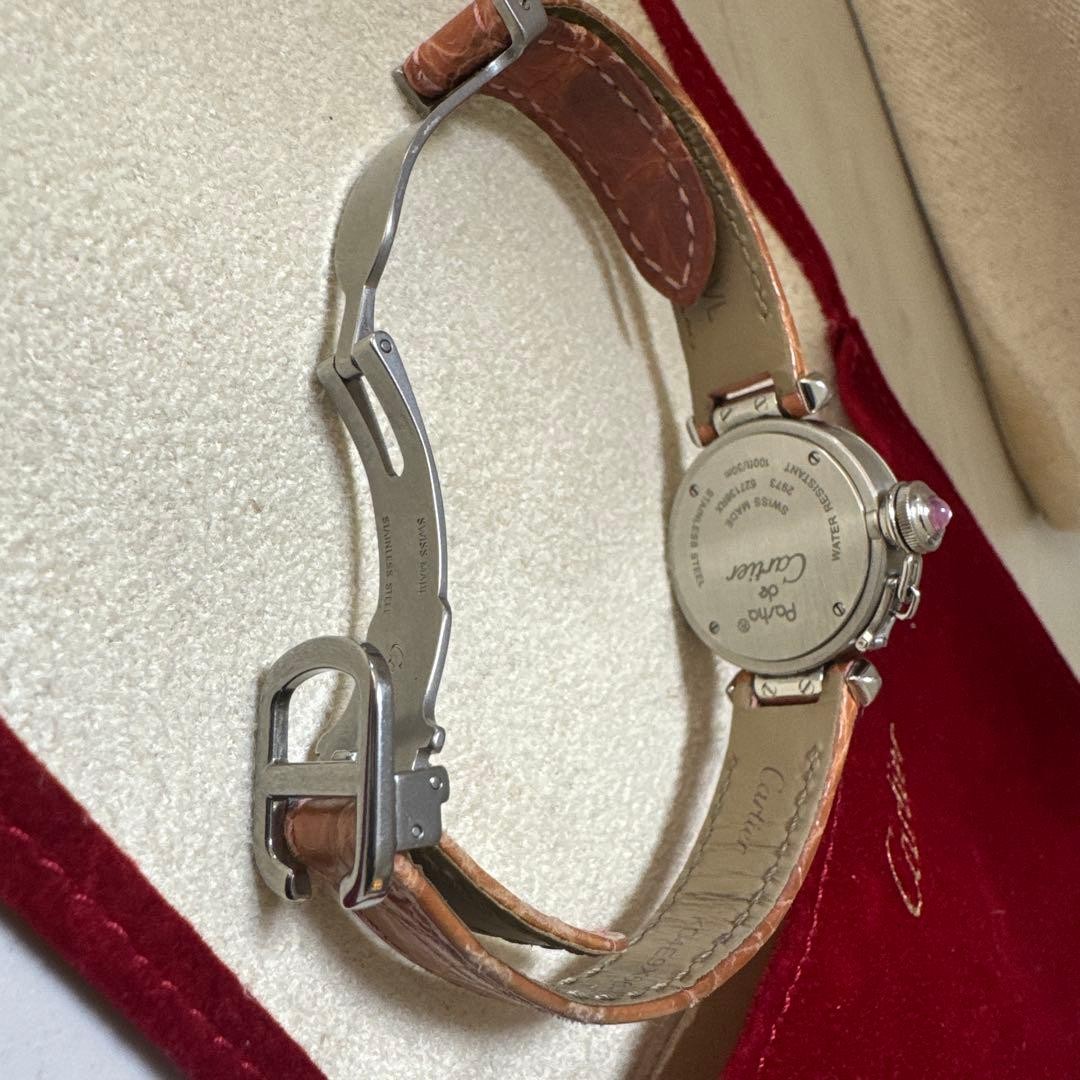 CARTIER Watch Miss Pasha Pink Dial Leather Stainless Steel Sapphire Crystal