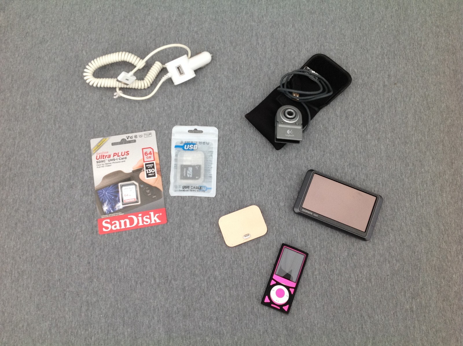 Misc. Electronics Lot, iPod, Garmin GPS, Computer Camera, Apple Charger etc…